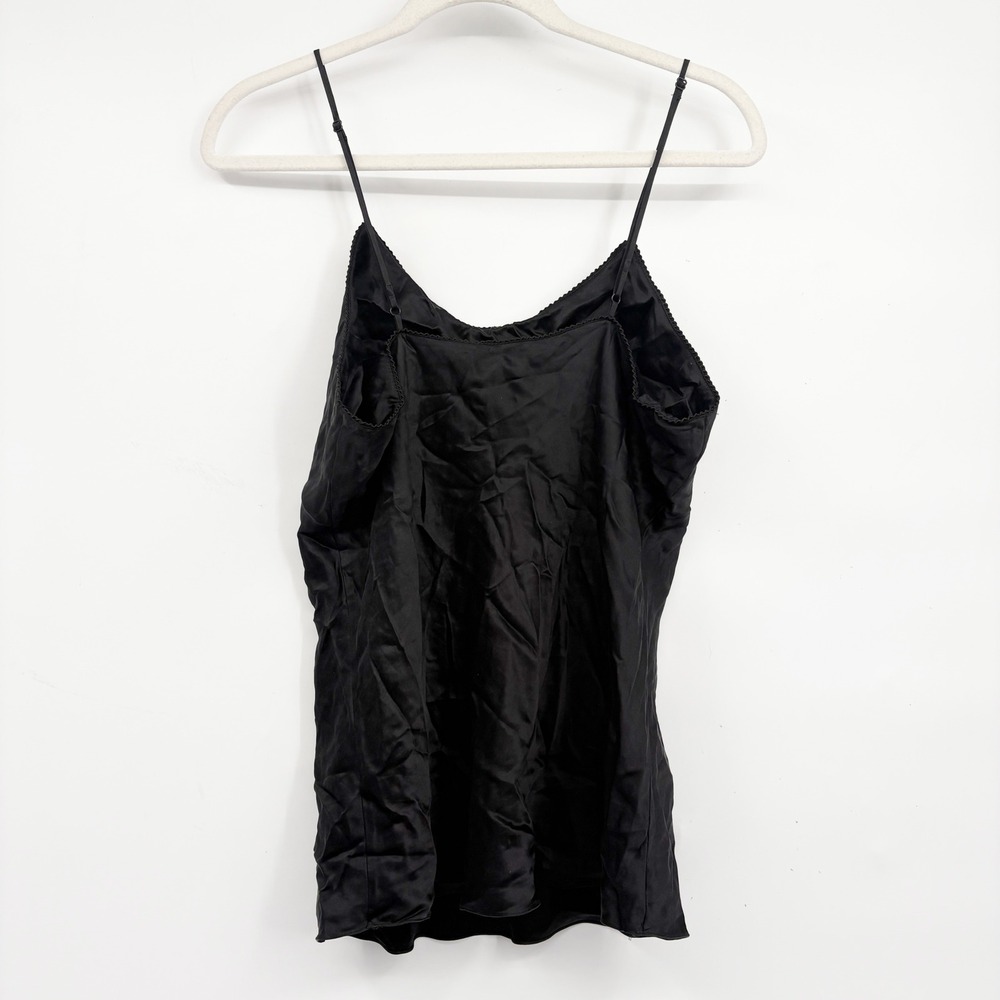 Nordstrom Womens Vintage Black 100% Silk Picot Trim Minimalist Cami Top Size L - Picture 5 of 5
